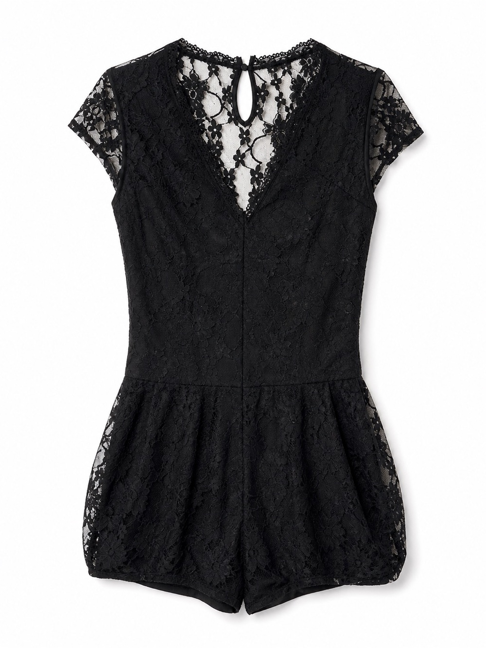 Forever 21 Black Lace Romper V Neck Keyhole Back Festival Party Small - Picture 2 of 6